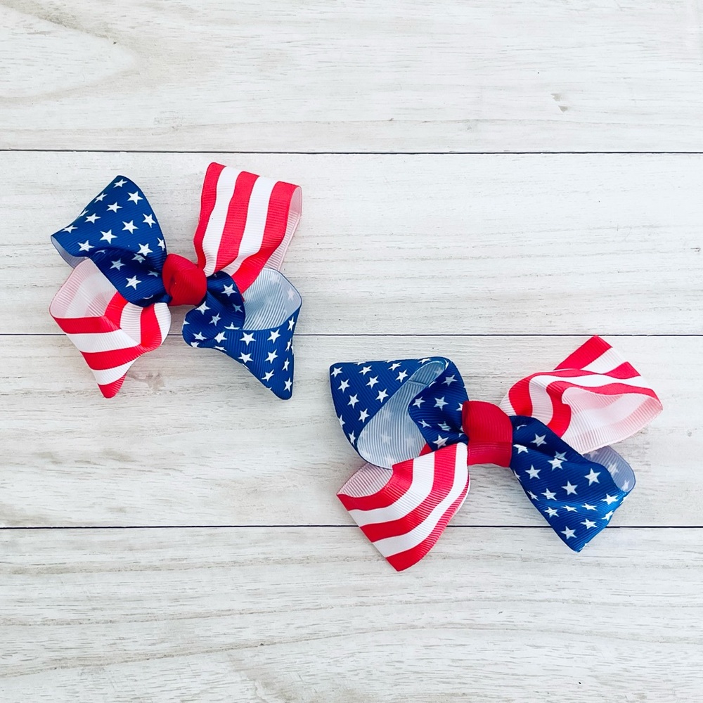 4th Of July Girls Hair Bow Set-Red White & Blue